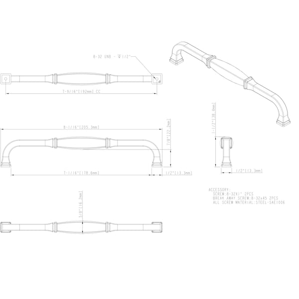 192 Mm Center-to-Center Polished Chrome Audrey Cabinet Pull